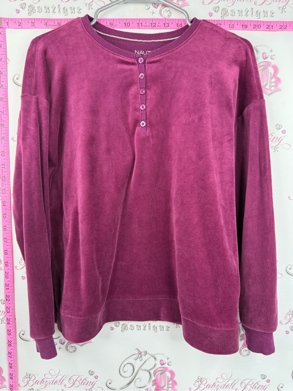 Nautica shirt soft fleece burgundy Long Sleeve Henley Top in Deep Berry